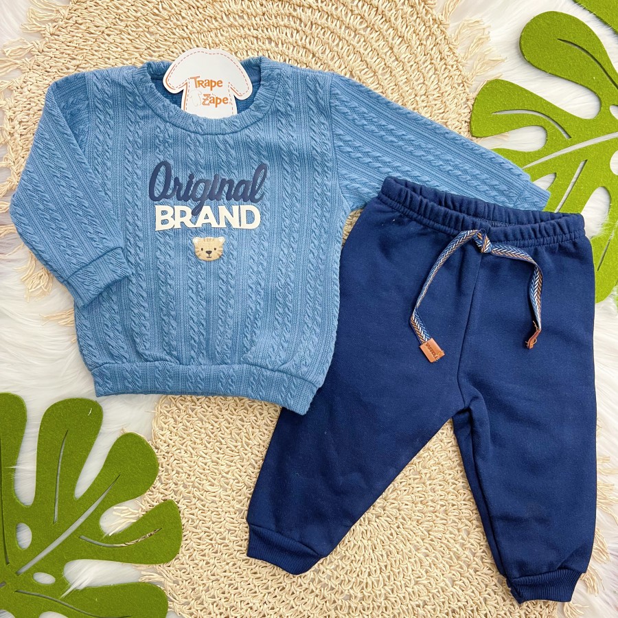 Conj. Casaco Original Brand e Calça de Moletom - Azul Jeans